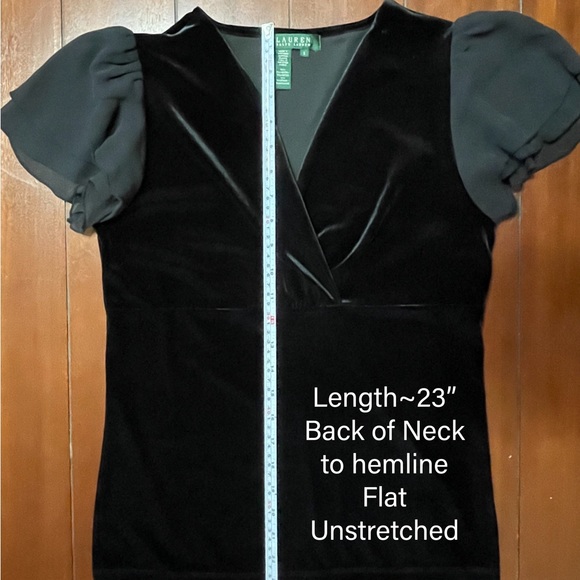 LAUREN Ralph Lauren Black Flutter-Sleeve Cocktail Top sz: Small - Picture 5 of 7